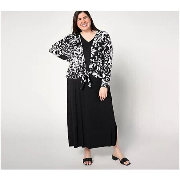 Belle by Kim Gravel Petite Better Together Dress and Shrug Set Solid Black,Pet L - Picture 1 of 1